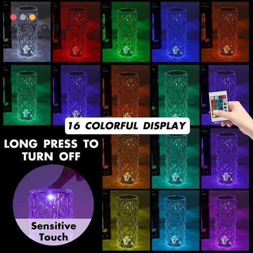 Image of KEYORA Crystal Lamp Touch Sensor Rose Diamond Rgb Light Table Lamp for Decoration of Room,Photography,Gift,Bedroom,Romantic(with Remote and USB Cable Rechargeable Light)