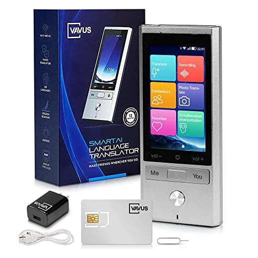 Vavus Dispositivo tradutor de idiomas – Plano de dados integrado – Cartão Sim, WiFi e tradução offline – 109 idiomas e dialetos, Bluetooth para fones de ouvido, tradutor de voz bidirecional instantâneo e tradução de fotos