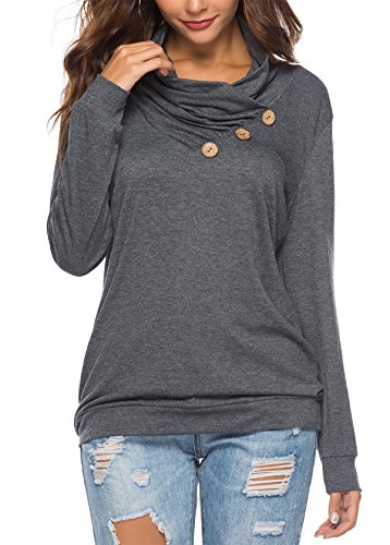 KISSMODA Women's Casual Solid T-Shirt Batwing Long Sleeve Tunic Tops V Neck Loose Comfy Drak Gray S