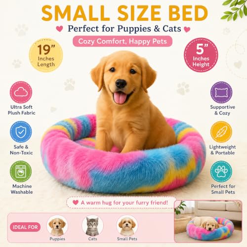 Image of RvPaws Faux Fur Pet Beds for Indoor, Dog Bed for Small & Puppy, Soft Fluffy Donut Cuddler Washable Round Pet Bed for Puppy and Kitten (Length 19 Inch - Small)