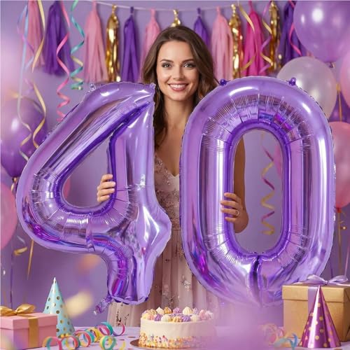 Image of Number Balloons for Birthday Decorations - 40 Inch Large Party Balloons 40, Purple Foil Number Balloons for Boys Girls, Balloons for Party Supplies