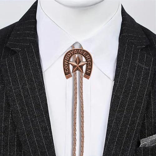 Image of Jeilwiy Bolo Tie for Men Western Cowboy Tie Necklace Gold Bolo Tie Leather Necktie Halloween Tie Accessories for Women