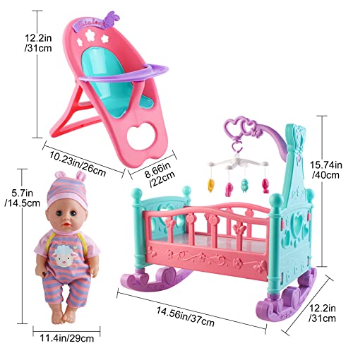 Deao 12” Baby Doll Play Set With Crib, Mobile, High Chair Feeding Accessories, Interactive Dolls For Girls Kids Pretend Play Baby Dolls 21 Pcs #TOP7