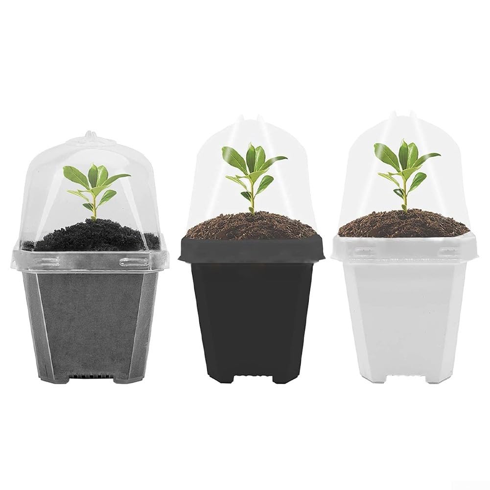 10 vasi quadrati per vivaio con cupole per umidità, vassoi in plastica per piante grasse, erbe aromatiche, verdure, contenitori riutilizzabili per piante drenanti, per giardinaggio interno e per mini