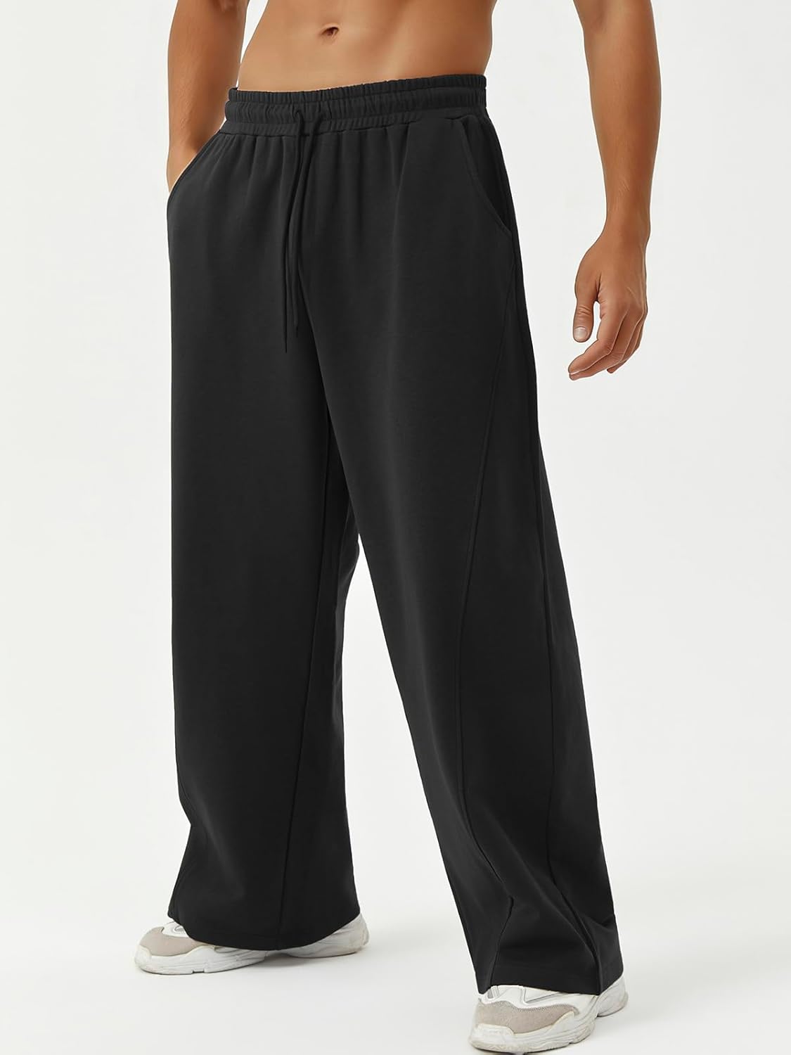 Men's Baggy Sweatpants Wide Leg Pants Elastic Waist Drawstring Loose Lounge Joggers Sweatpant with Pockets - Image 4