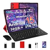 SKYEGG Tablet 10 Pulgadas Android 15 con Gemini AI, 30 GB RAM + Ampliable 2 TB ROM, Octa-Core, Widevine L1, WiFi 5G, BT 5.0, Cámara 8 MP + 5 MP, Batería 6000 mAh, con Teclado, Ratón y Funda – Rojo