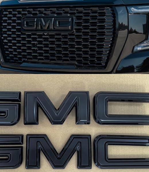 Set Front Grille +Rear Taigate Emblem Badge Nameplate Compatible with Sierra 1500 2500HD 3500HD Canyon G45/G45P-BB (Black)