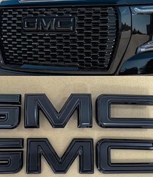 Set Front Grille +Rear Taigate Emblem Badge Nameplate Compatible with Sierra 1500 2500HD 3500HD Canyon G45/G45P-BB Black
