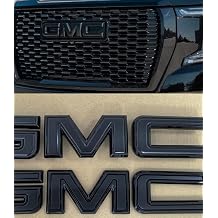 Set Front Grille +Rear Taigate Emblem Badge Nameplate Compatible with Sierra 1500 2500HD 3500HD Canyon G45/G45P-BB Black