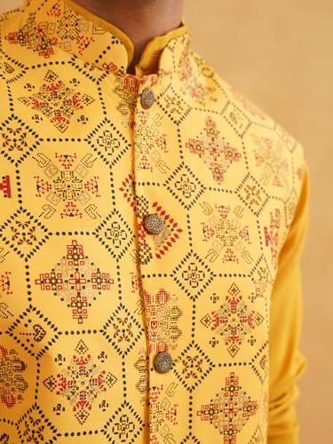 Image of SOJANYA (Since 1958 Men's Cotton Blend Kurta & White Churidar Pyjama with Nehrujacket