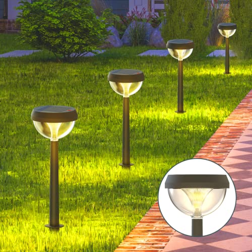Linkind Luces Solares Exterior Jardin, Baliza Solar con 200lm Luz Calido, 3 Dibujos Cambiable, Altura Ajustable, Lámpara Solar Impermeable IP67 para Iluminar Camino, Césped, Balcón. 4 Piezas.