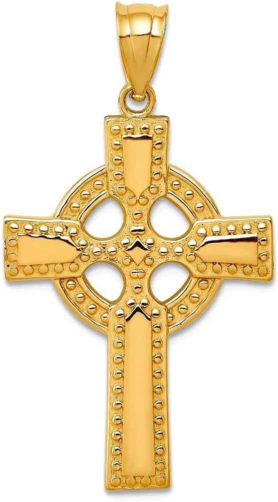 JewelryWeb 14k Yellow Gold Solid Polished Not engraveable Irish Claddagh Celtic Trinity Knot Religious Faith Cross Pendant Necklace 26x18mm Pendant for Women