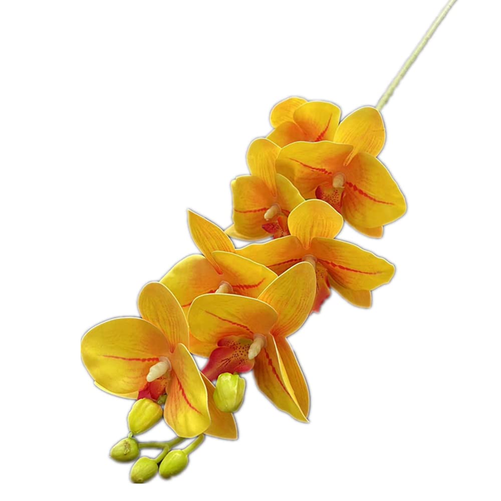 8pcs Artificial Moth Orchid Flower Branch 7 Heads Real Touch Feeling PU Phalaenopsis Stem for Wedding Home Floral Decoration (yellow)