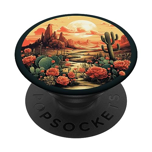 Full Moon Cactus Desert Boho Roses Flowers Botanical Floral PopSockets mit austauschbarem PopGrip