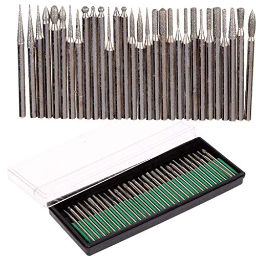 Image of DIY Crafts 30 Pieces Rotary Tool Bits - Diamond Tipped Deburring and Engraving Set - For a Range of Surfaces in a Variety of Sizes (Shape No # 1, Diamond Burr)