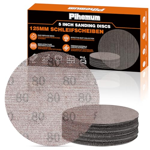 pihemum 50 Stück Schleifgitter 125mm Klett 80 Körnung