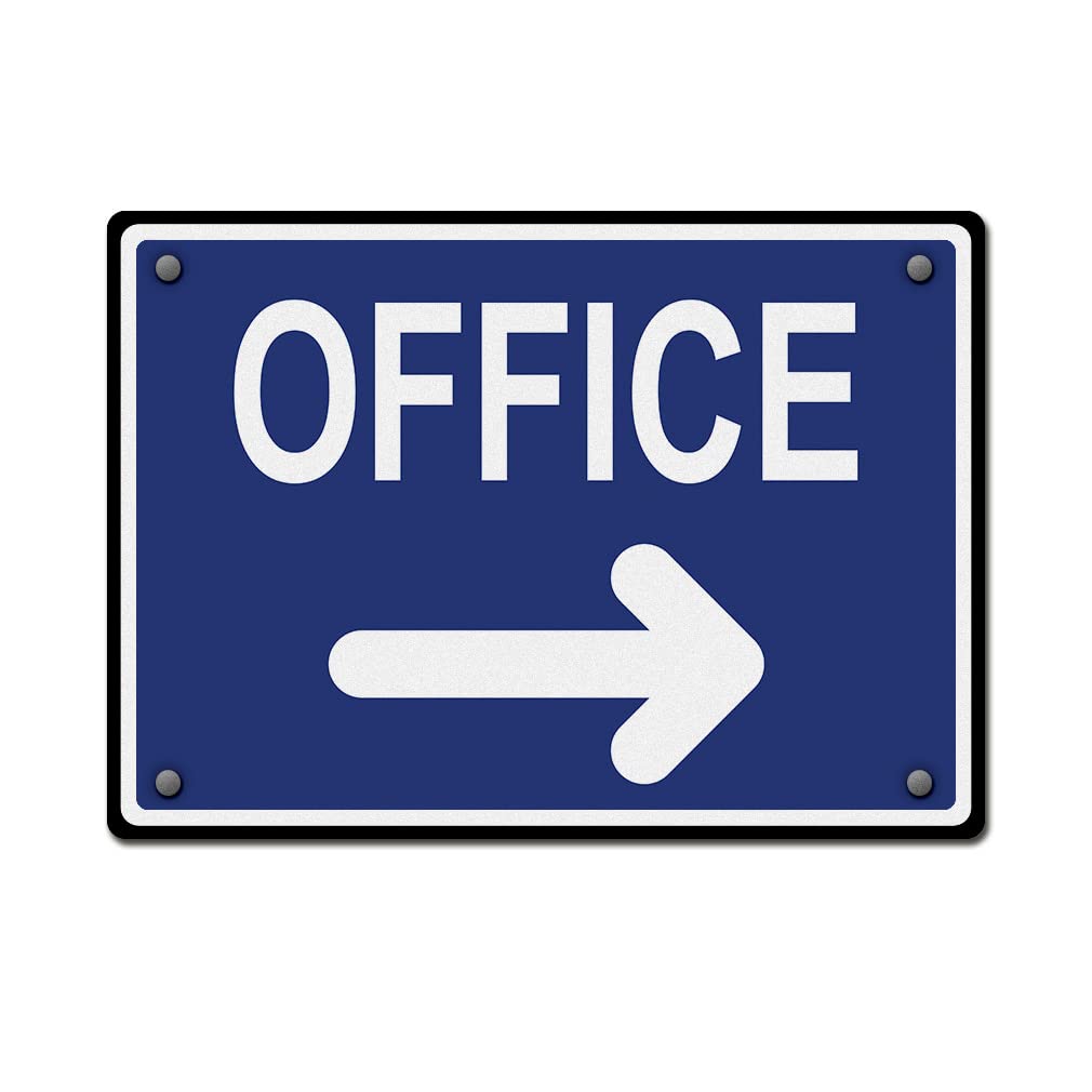 Custom Aluminum Weatherproof Metal Sign Multiple Sizes Office Blue with Right Arrow Horizontal Street 24x18Inches Personalized Text Here