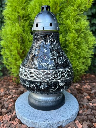 Lanterne funéraire en mosaïque - Bougie funéraire - Bougie funéraire - Bougeoir en verre mosaïque - Hauteur 36 cm - Bougie sans socle incluse