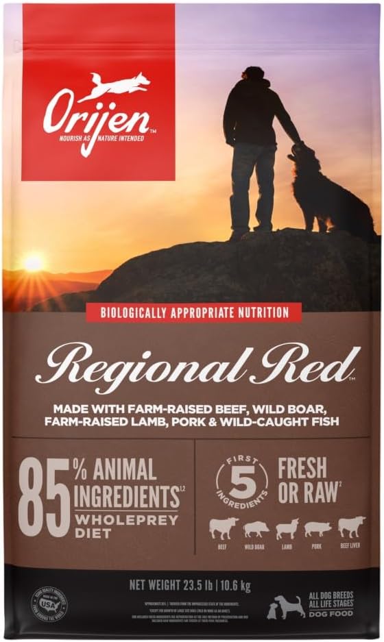 ORIJEN Dog Regional Red Recipe, 25lb, High-Protein Grain-Free Dry Dog Food, Packaging May Vary