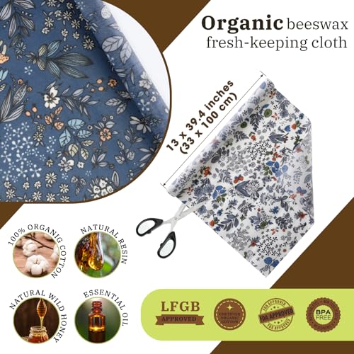 Moukeren-3-Rolls-Beeswax-Wraps-for-Food-Assorted-Organic-Cotton-Reusable-Beeswax-Food-Wrap-Sustainable-Wax-Paper-Beeswax-Food-Wrappers-Plastic-Silicone-Free-for-Bread-Cheese-13-x-40Butterfly