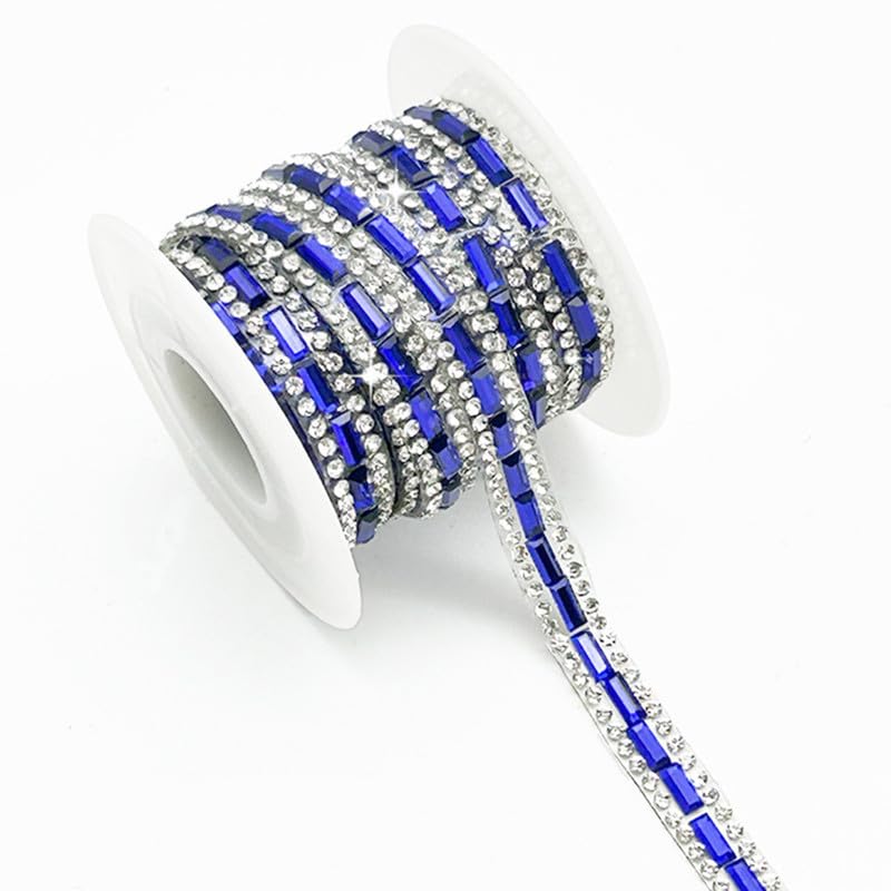 3 Yards Navy Blue Rhinestone Gem Ribbons 7MM Self Adhesive Glass Rhinestone Strips,Gemstone Embellishments for DIY Glitter Clothing — image 1