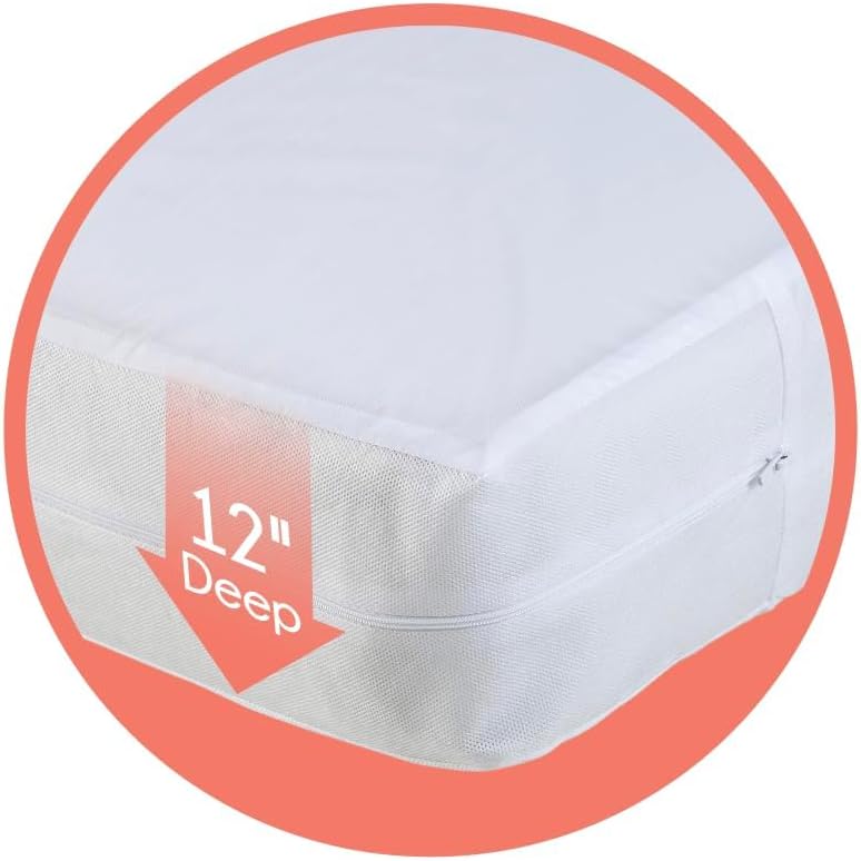Miniatura 4 de Home Expressions - Protector de colchón de vinilo con cremallera de calibre 4, 12 pulgadas de profundidad, impermeable, transpirable y protección