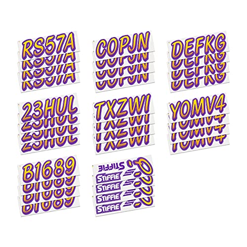 Image of STIFFIE Whipline Yellow /Purple 3 inch Boat & PWC Registration Decals • Numbers Letters Stickers