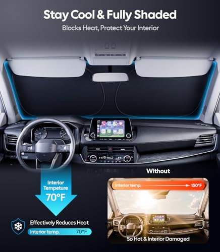 Image of Wigoo for Nissan Rogue Windshield Sunshade [OEM Design, 100% Sun Blockage] Foldable Heat Insulation Sun Shade with Storage Bag, for Nissan Rogue (2021-2026), Silver Coating