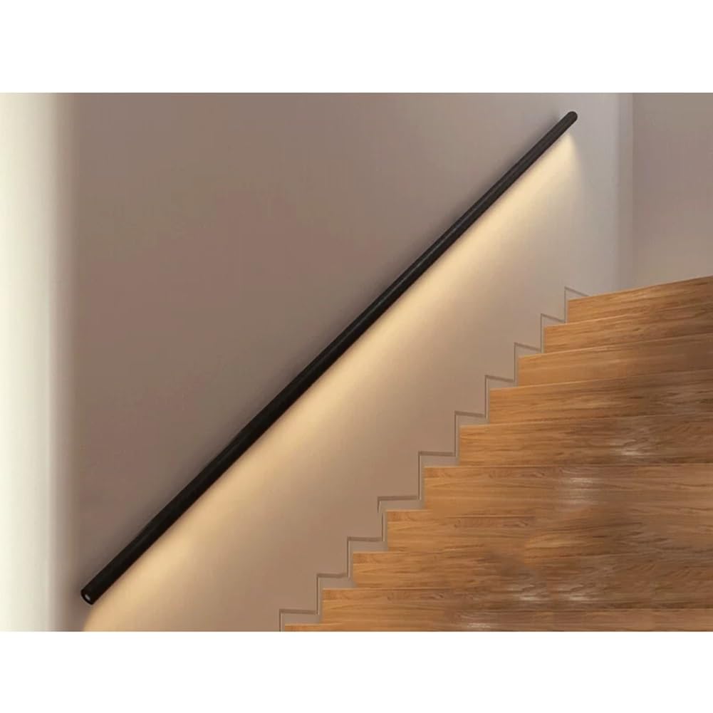 Genérico Kinkiet ścienny LED na poręcze - nocne oświetlenie schodów, okrągła aluminiowa konstrukcja do korytarza, garażu i loftu, czarna 80 cm oprawa hotelowa i bezpieczeństwo