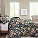 WONGS BEDDING Green Quilt Set King Size, 3 Piece Red Floral Leaves Pattern Botanical Bedding Set, Soft Lightweight Microfiber Bedspread Coverlet with 2 Pillowcases for All Season (104