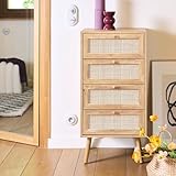 Piétement en bois de sapin sweeek - Commode chiffonnier 4 tiroirs décor Bois et cannage