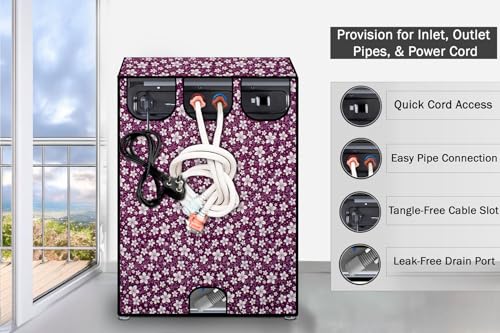 Image of Stylista PVC Washing Machine Cover Compatible for 7 KG Fully-Automatic Top Load TL-RGS, Floral Pattern Purple
