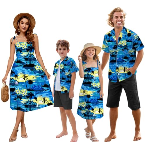Image of SANGTREE Family Matching Hawaiian Outfits , Casual Beach Travel Clothes ,Vacation Clothing Set for Women & Men & Girls & Boys