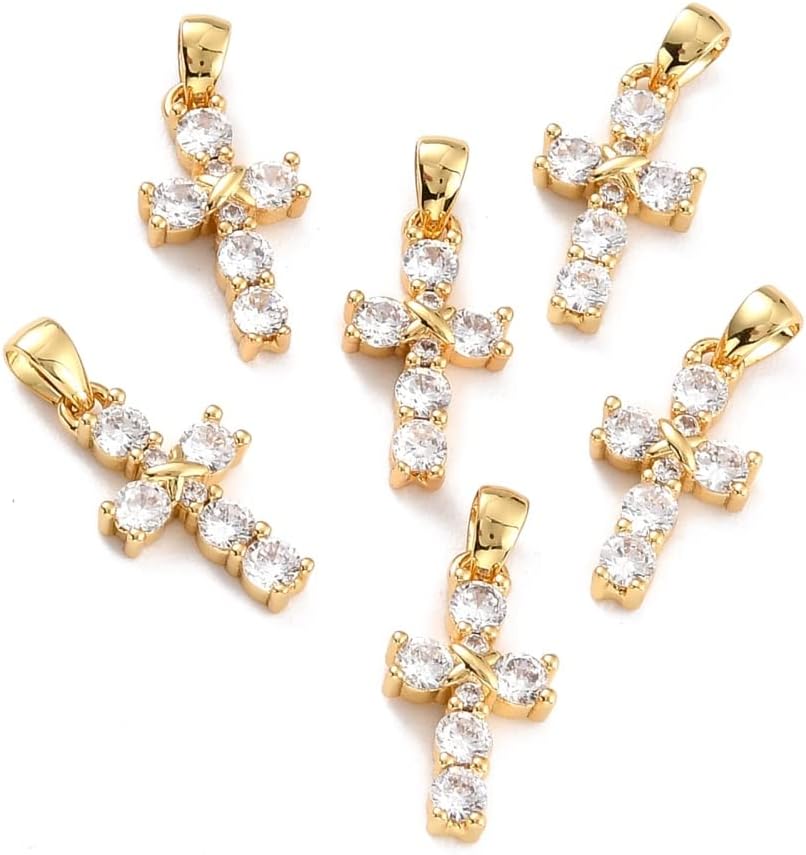 KitBeads 10pcs Christian Crucifix Cross Charms Gold Plated with Clear Cubic Zirconia for Jewelry Making Bracelets Bulk - Image 8
