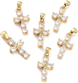 KitBeads 10pcs Christian Crucifix Charms Gold Plated Cross Charms Clear Cubic Zirconia Cross Charms for Jewelry Making Bra...