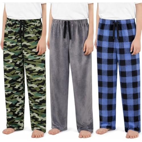 US Angels 3-Pack Boys Pajama Pants - Soft Jersey Knit OR Microfleece PJ Bottoms for Kids - Boys Sleepwear, Size 7-20