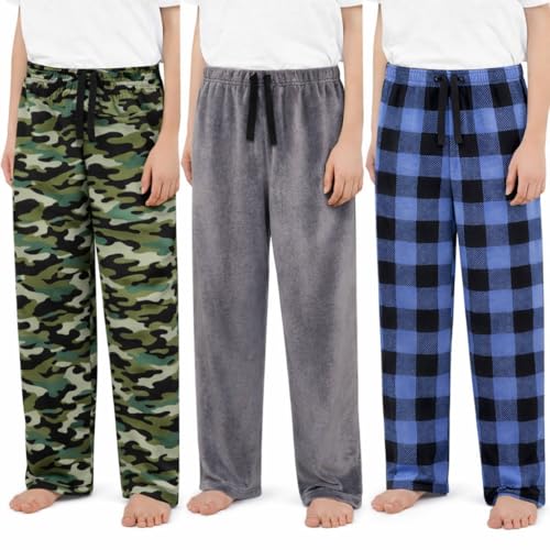 US Angels Boys Pajama Pants - 3 Pack Boys Sleepwear Breathable and Soft PJ Pants Pajama Bottoms for Teens Youths and Kids - Size 7 8 10-12 14-16