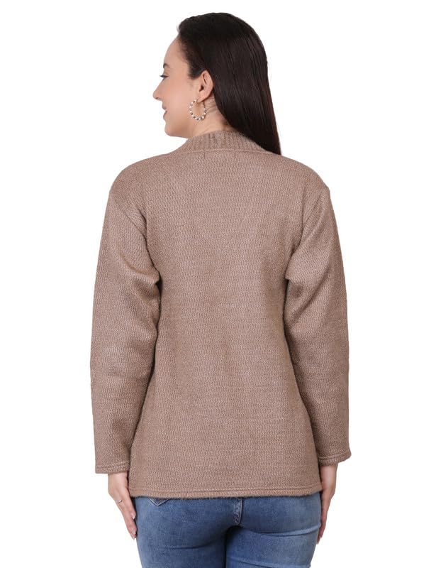 Image of MANRA Women's Woolen V-Neck Buttoned Full Sleeve Cardigan Self Design Soft Wool Fabric Winter Wear Pure Wool Sweater Fully Warm, Front Pockets Cardigan