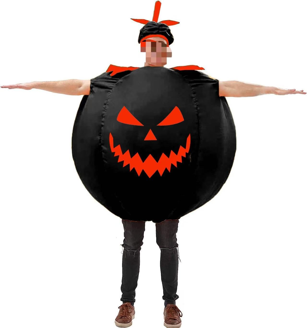 Black Inflatable Pumpkin Costume Adult Pumpkin Blow up Costume for Men Halloween