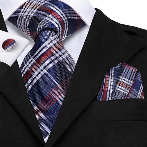 Image of Hi-Tie Men's Tie Lapel Pin Set Pocket Square Cufflinks Formal Woven Silk Tie Sets Wedding Party