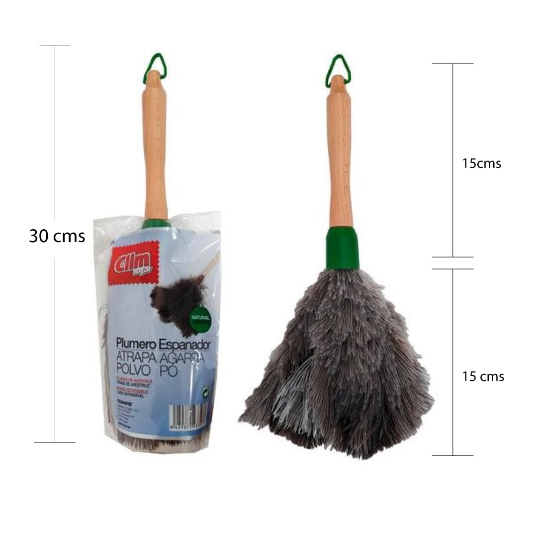 Plumero Avestruz 30 cm Fabricado en España - Plumero Atrapapolvo con Mango de Madera y 100% Plumas de Avestruz - Limpieza Muebles