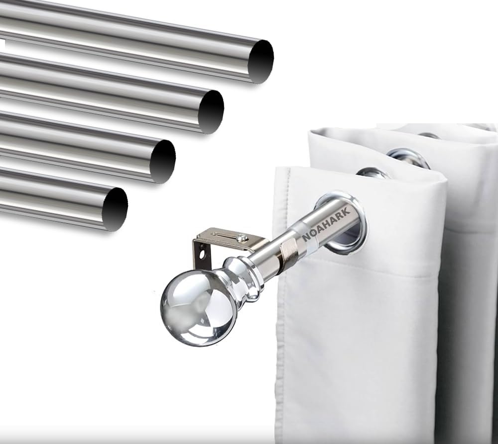 NOAHARK Stainless Steel Curtain Rod | Steel Curtain Pipe For Door And Window | Anti-Rust Ss Shower Curtain Rods & Pipes For Home And Office(Only Pipes) (3 Rods, 2 Feet, Silver)