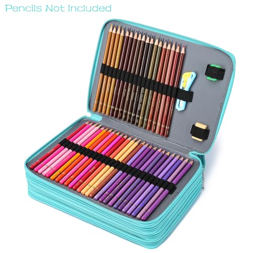 Image of YOUNGCOL 200 Slots Colored Pencil Case - Deluxe PU Leather Pencil Organizer Holder With Zipper Closure Large Pencil Box for Colored Pencils Watercolor Pencils
