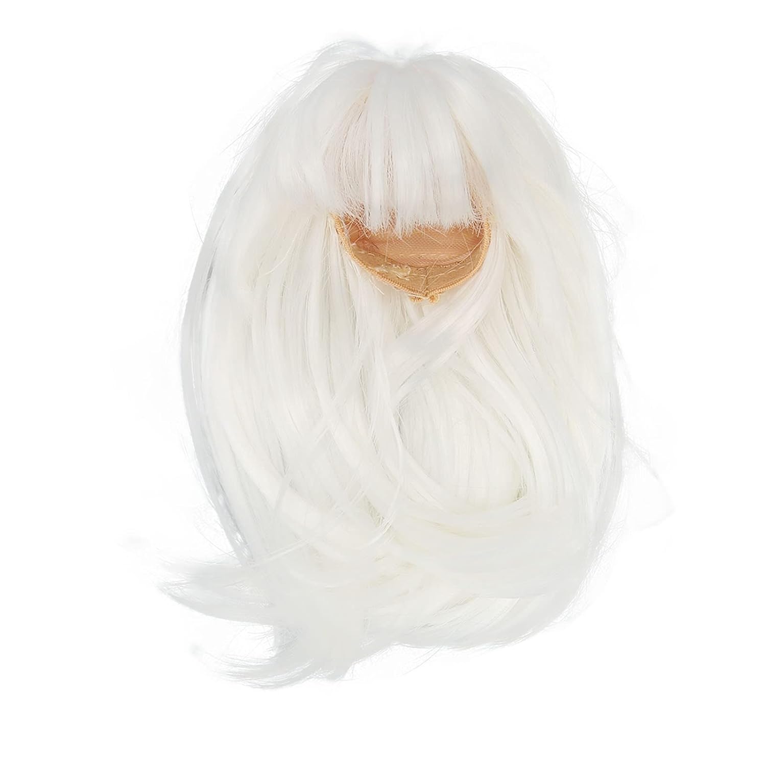 1/6 Ball Jointed Doll Wig, Long Straight High Temperature Silk Hair Replacement with Strong Wig Net and Bangs, for 15.5 to 17cm Doll Head Circumference (White)