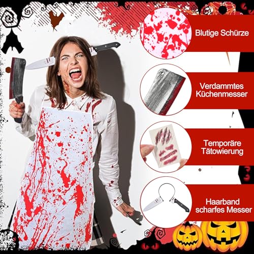 QIURUYUE Halloween Schlächter Kostüm Einstellbar XL-5XL, 10 Tattoo – Ansicht 3