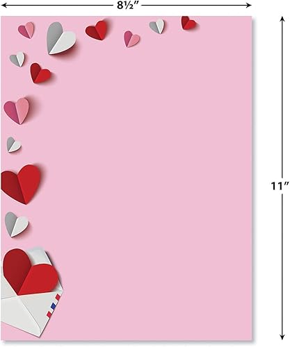 Miniatura 2 de Paper Hearts - Juego de 25 papeles temáticos para el día de San Valentín, 8 12 x 11 pulgadas, compatible con impresoras, ideal para anuncios de