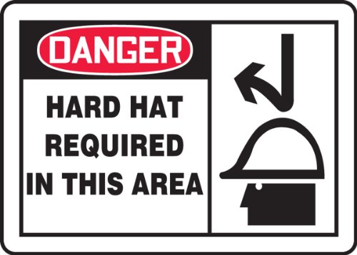 Panneau danger hard hat required de chantier adhésif vinyl Accuform 25x35cm