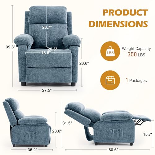 Image of Korser Recliner Chair, Living Room Chairs for Adults, Padded Deep Seat Reading Chair with Side Pockets, Small Recliners for Small Spaces, Lounge Chair for Living Room, Bedroom, and RV (Chenille)