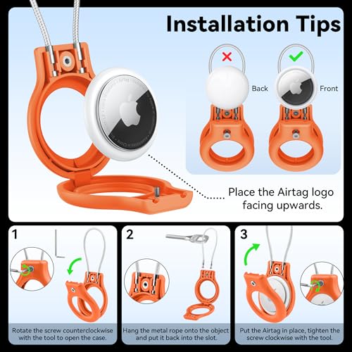 Image of Meliya at Holder for Apple at Secure Holder with Wire Cable, 4 Pack Air Tag Lock Case Keychain Key Ring Key Chain Luggage Tag for Keys, Luggage & More - Orange