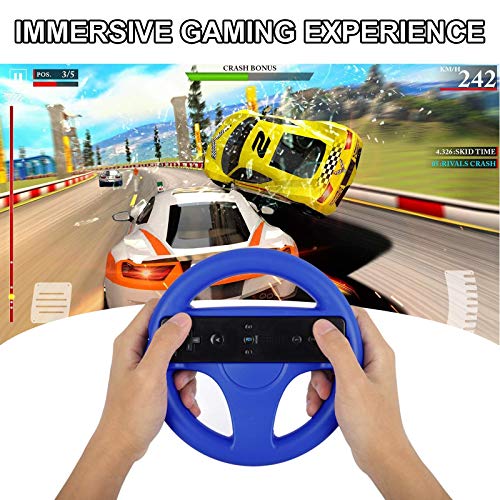 image for Steering Wheel for Wii Controller, GEEKLIN 2 pcs Red Blue Racing Wheel